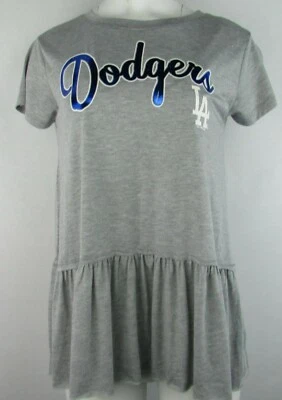 L.A. Dodgers MLB Women's Gray Short Sleeve Shirt with Frills - Image 1 of 4