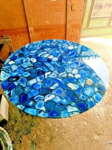 24" Blue Agate Stone Coffee Center Table Top Console Bar Desk Cafeteria Home Dec - Picture 1 of 8