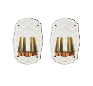 coppia di applique design anni 40 in vetro e rame pietro chiesa per fontana arte - Picture 1 of 18