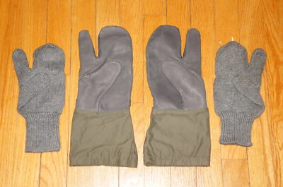 German Military / Shell & Liner Hunting  Leather  Trigger Finger Mitts Mittens G - Image 1 of 4