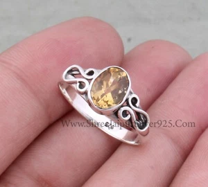 Natural Citrine Oval Cut Gemstone Ring Handcrafted 925 Sterling Silver Ring Gift - Imagen 1 de 6