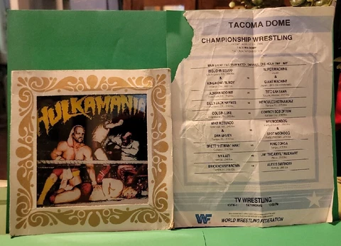 Hulk Hogan Hulkamania 6x6 Carnival Fair Glass Mirror &Tacoma Dome Flyer 1986 Vtg Cover