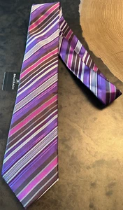NWT BACHRACH PURPLE STRIPE MENS SILK TIE WEDDING BUSINESS - Picture 1 of 4