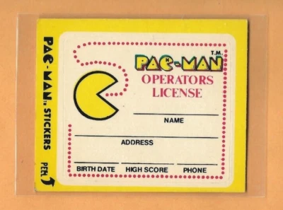 RARE 1980 Fleer Midway Pac-Man Operator License No Eyes Sticker SP Atari GOAT #5 - Image 1 of 2