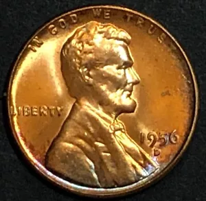 1956-D - LINCOLN WHEAT BACK CENT - MS BU - GETÖNT - Bild 1 von 2
