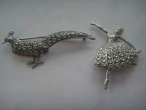 2 PRESSED METAL BROOCHES BALERINA DANCER  & PHEASANT BIRD 1940s-1950s FREE P & P - Picture 1 of 1