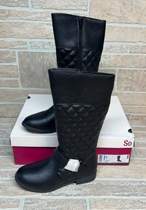 SO Auroraa Girls Black Quilted Boot Heel Buckle And Zipper Memory Foam Size 4 - Picture 1 of 11