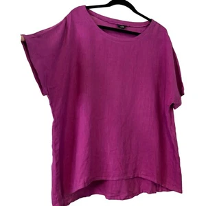 Camicetta oversize viola vibrante Lisa Bayne 100% lino boxy Lagenlook taglia large - Foto 1 di 10