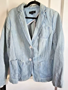 TALBOTS Mujer Talla 10 Denim Lavado Claro Estructurado Blazer Algodón Mezcla Cáñamo - Imagen 1 de 10