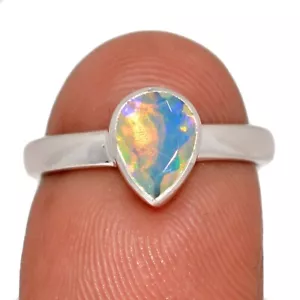 Natural Faceted Ethiopian Opal 925 Sterling Silver Ring Jewelry s.6 CR69914 - Picture 1 of 1