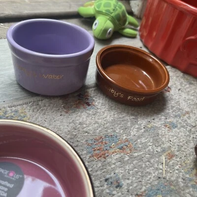 Dog Cat Bowl Set Of Two Baby’s Food Xxs Gold Etched Puppy - Image 1 of 3