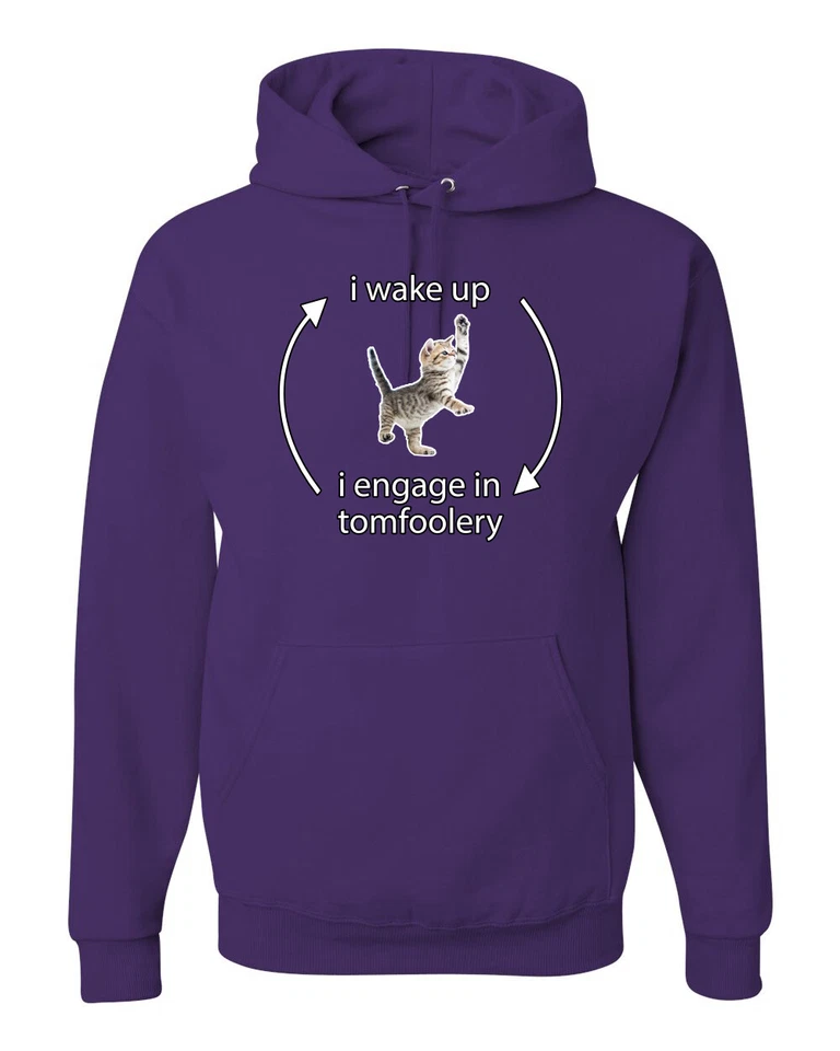 I Wake Up Engage In Tomfoolery Funny Shirt Cat Bow Meme Unisex Hoodie Sweatshirt - Image 1 of 2