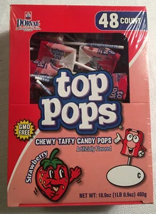 Dorval Top Pops Chewy Taffy Candy Lollipops 48 Count Box- Strawberry - Picture 1 of 6