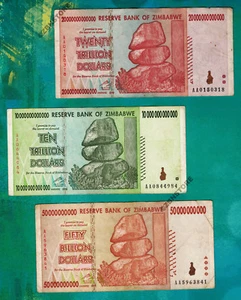 10 20 Trillion & 50 Billion Dollars  Zimbabwe AA 2008 - Verified 100 % Authentic - Picture 1 of 3