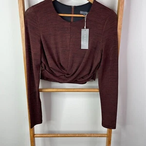 Sheike Escapade Blouse Top Womens 10 Brown Long Sleeve Cropped Crew Neck NWT - Picture 1 of 12