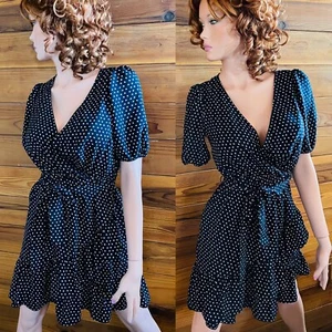 VESTIDO SOPRANO Retro Pinup Estilo POLKA DOT Imitación ENVOLTURA Talla Pequeña - Imagen 1 de 17