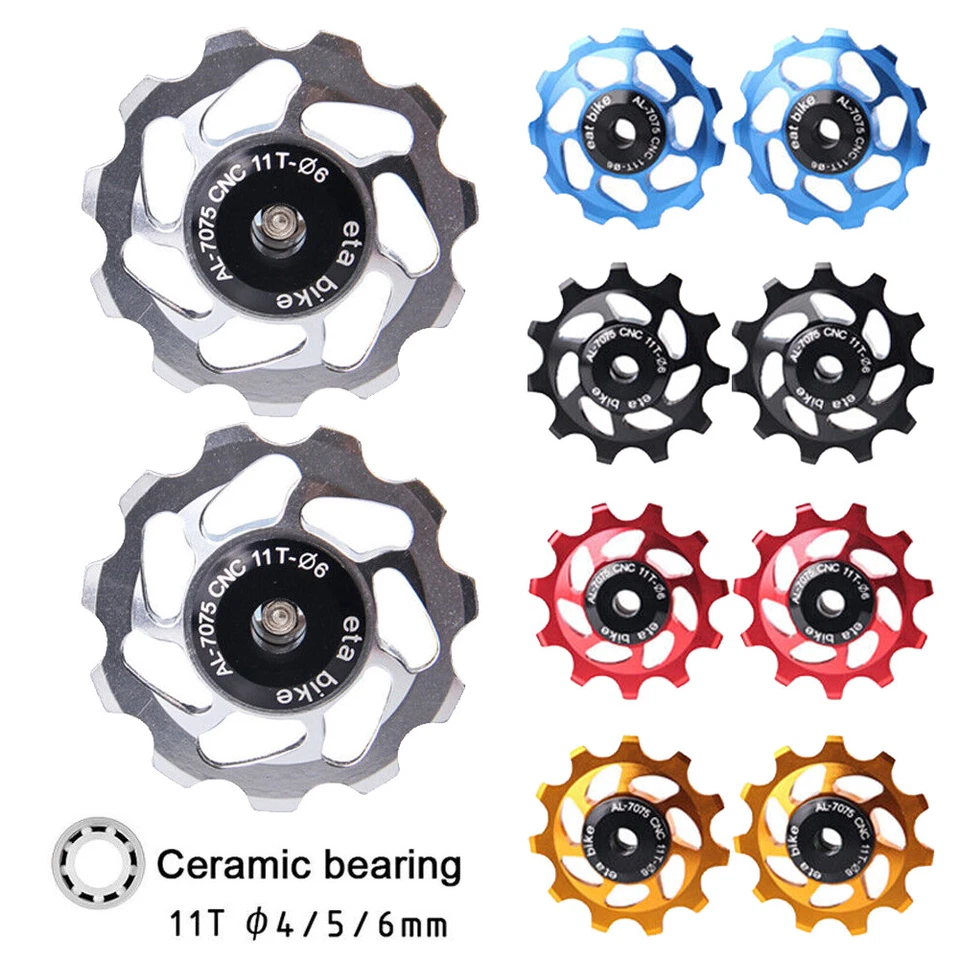 2PCS MTB Bike 11T Aluminum Ceramic Bearing Jockey Wheel Rear Derailleur Pulley++