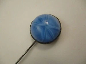 Antique Vintage Victorian Stick Hat Pin Blue Art Glass Top Iridescent Cats Eye - Picture 1 of 4