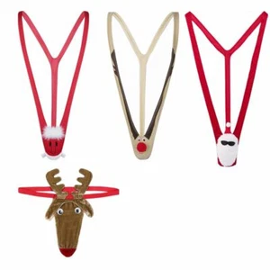 Mens Christmas Reindeer Mankini Thong Bikini Underwear for Xmas Novelty Costume - Picture 1 of 43