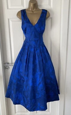 PRECIOSO VESTIDO MIDI COSTA AZUL COBALTO JACQUARD ACAMPANADO OCASIÓN TALLA 18/16 Foto 1 de 4