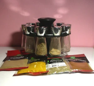 Countertop Spice Revolving Stainless Steel/Glass Rack 10 Jars +4 Spice Bags Nice - Picture 1 of 5