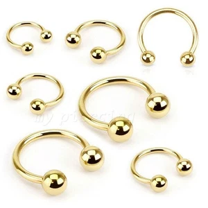 PAIR 16G 14G Gold IP Steel Horseshoe Circular Earring Lip Septum Ring - Picture 1 of 2