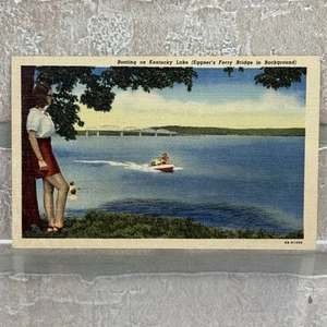 Paducah, KY Kentucky Lake Eggner's Ferry Bridge Schwimmen Bootfahren Menschen Postkarte - Bild 1 von 13