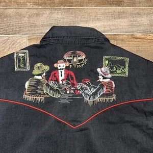 VINTAGE Rocking K Ranchwear Kennington Shirt Pearl Snaps Poker Playing Cards, L - Picture 1 of 7