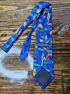 Corbata de seda hecha a mano Puritan para hombre patrón camaleón azul verde naranja Foto 1 de 4