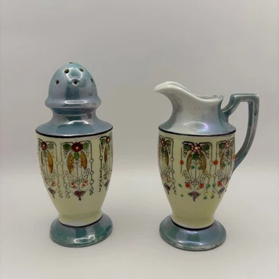 Crema coctelera de azúcar pintada a mano Art Deco Muffineer Lusterware hecha en Japón Foto 1 de 4