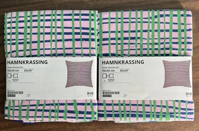 2 Ikea HAMNKRASSING Pillow Cushion Cover 20" x 20" Pink Blue Green Check - Image 1 of 4
