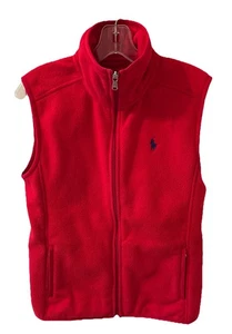Polo Ralph Lauren Golf Fleece Vest SZ S Red Full Zip Blue Pony Zip Pockets - Picture 1 of 12