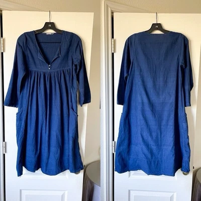 Vestido Injiri Algodón Slub Cuello en V Rodilla Abotonado Azul Marino 36 Usado en Excelente Condición Foto 1 de 4