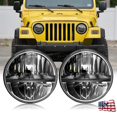 2PC 7" Inch Round LED Headlight Classic Hi/Lo Beam For Jeep Wrangler JK LJ TJ CJ - Image 1 of 4