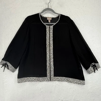 Jaqueta Chicos Feminina Tamanho 3 EUA XL Preta Estampa de Animal Acabamento Frente Aberta Carreira - Imagem 1 de 4