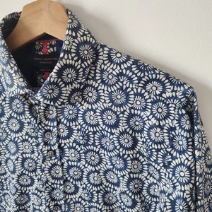 Guide London Premium Hemd Pure Cotton Medium M Navy Blau Weiß Kreis Geometrisch - Bild 1 von 19
