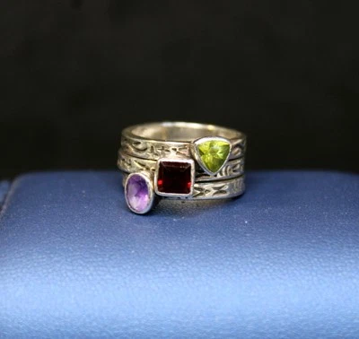 Vtg SILPADA 925 Sterling Silver Multi Gemstone Triple Ring Set R0455 - Size 5.75 - Image 1 of 4