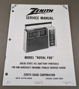 Zenith Model "Royal F88" Service Manual D-3616 - Picture 1 of 3