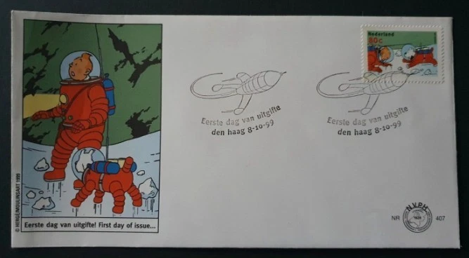 1999 NETHERLANDS NEDERLAND COMICS CARTOON TIN-TIN KUIFJE NR 407 FDC - Image 1 of 1