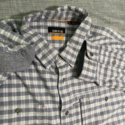 Orvis Mens Active Fit Plaid Flannel Long Sleeve Button Up Shirt Grey Size L - Image 1 of 4