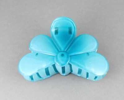 Teal Aqua hair clip flower barrette jaw claw clamp clip floral 3.25" long - Image 1 of 4
