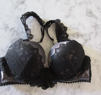 Pleasure State Bra 34C Black Gray Lace Padded Push Up Underwire - Image 1 of 4