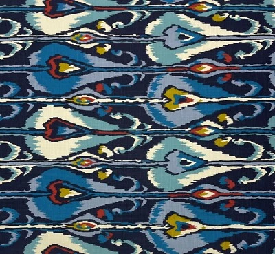 ROBERT ALLEN IKAT BANDS INDIGO BLUE RED IKAT MULTIUSE COTTON FABRIC BY YARD 54"W - Image 1 of 4