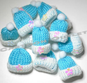 12 BABY SHOWER BOY CROCHET PARTY FAVORS MINI HATS  BLUE NINO RECUERDOS GIFT KNIT