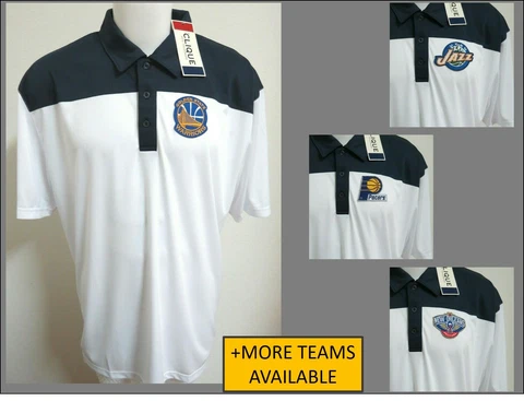 New Sz S White/Navy Blue Nba Mens Polyester #43B Golf Polo Shirt Cover