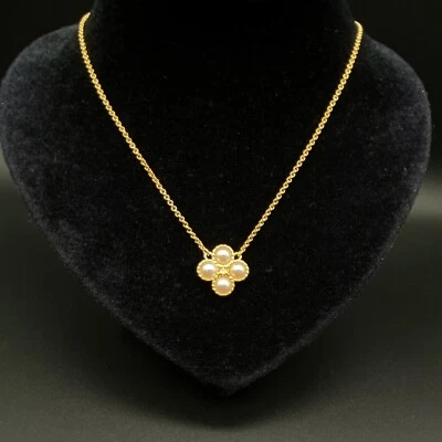 Colar corrente folheado a ouro pérola cruz Tory Burch - Imagem 1 de 4