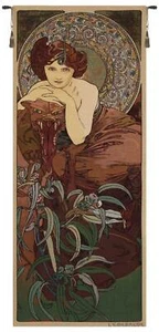 Arazzo europeo Mucha Emeraude - pietre preziose - smeraldo - tessuto jacquard - Foto 1 di 4