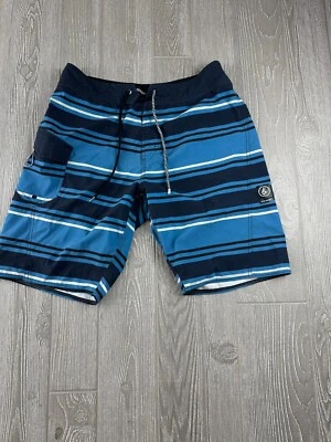 VOLCOM Blue Striped Board Shorts Swim Trunks Size 32 Mens - Image 1 of 4