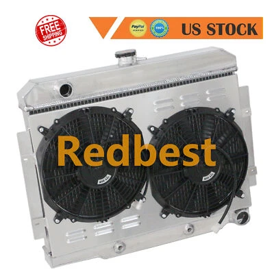 RADIADOR DE ALUMINIO DE 3 FILAS + CUBIERTA + VENTILADOR DE 2 * 12" PARA MOTOR CHEVY JEEP CJ5 CJ6 CJ7 1973-85 1984 Foto 1 de 4