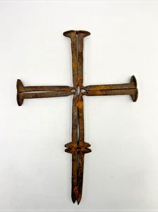 Large Antique Handmade Railroad Spikes Heavy Cross Art Décor Approx. 20x14 in - Picture 1 of 8